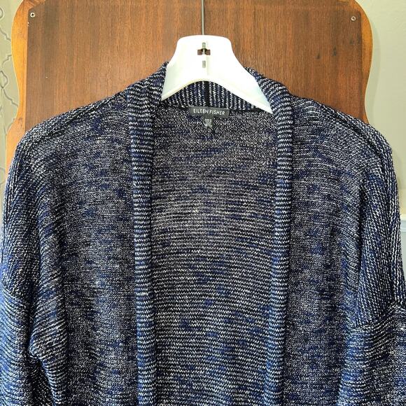 Eileen Fisher Size Medium Cardigan Open Front Karma Linen Blend Blue - Picture 3 of 8